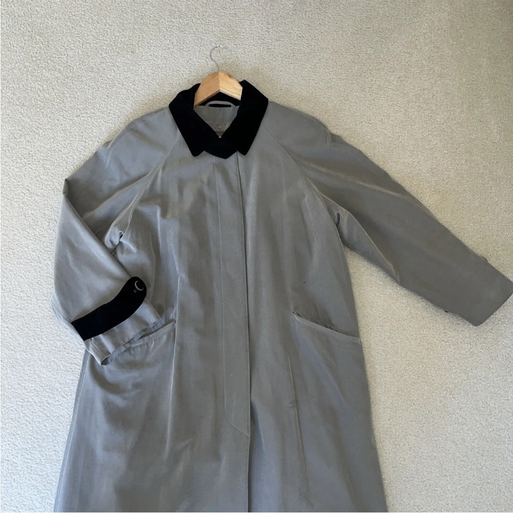 Vintage Anne Klein II Petites Gray Long Womens Rain Trench Coat Size 12P